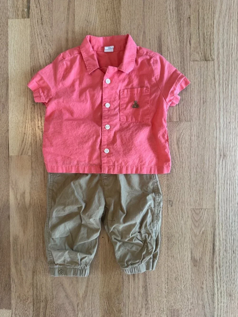 Gap Baby Boy Outfit 6–12 Months | Khaki Pants & Pink Button-Down Shirt | Summer